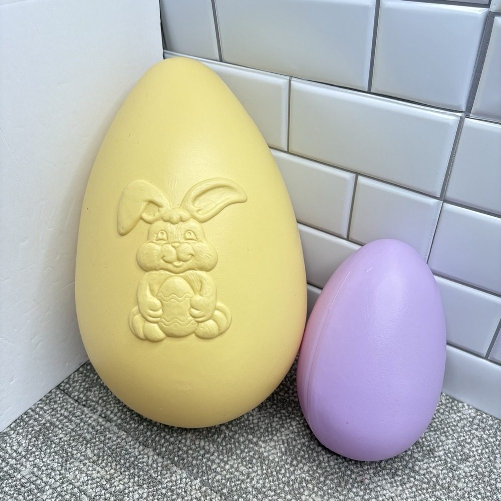 Easter Egg Blow Mold Set of  2 Plastic USA 1998 Yellow Purple‎ VTG Collectible